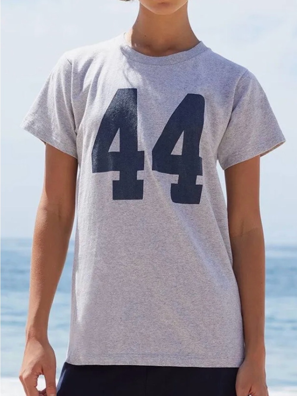 Brandy Melville 44 Graphic T-Shirt Light Gray Navy Blue Number Tee PacSun